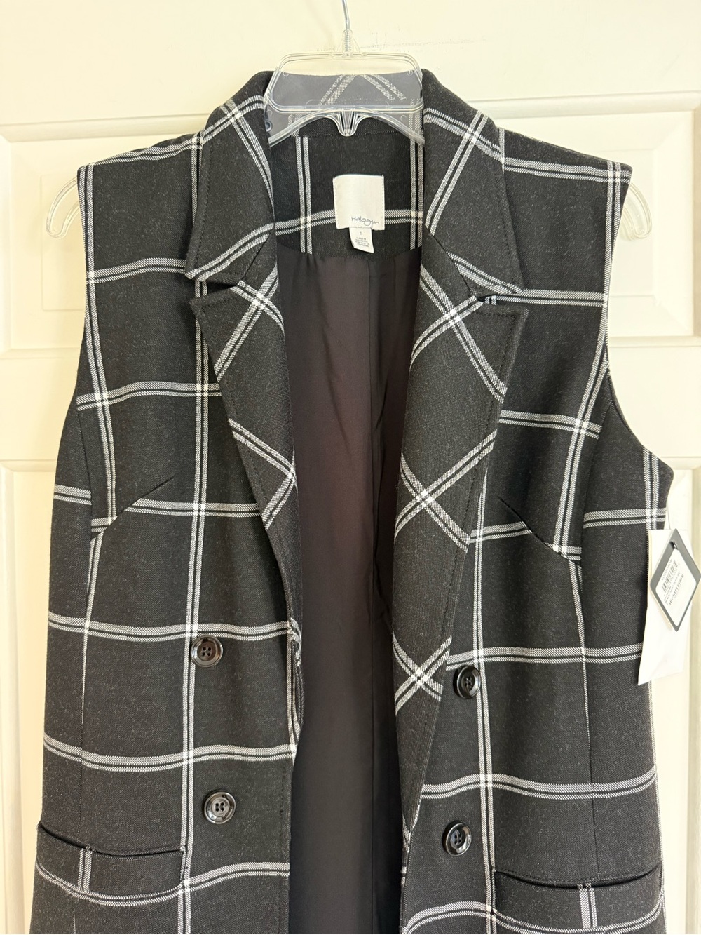 Halogen Black Windowpane Long Sleeveless Vest - Picture 2 of 5